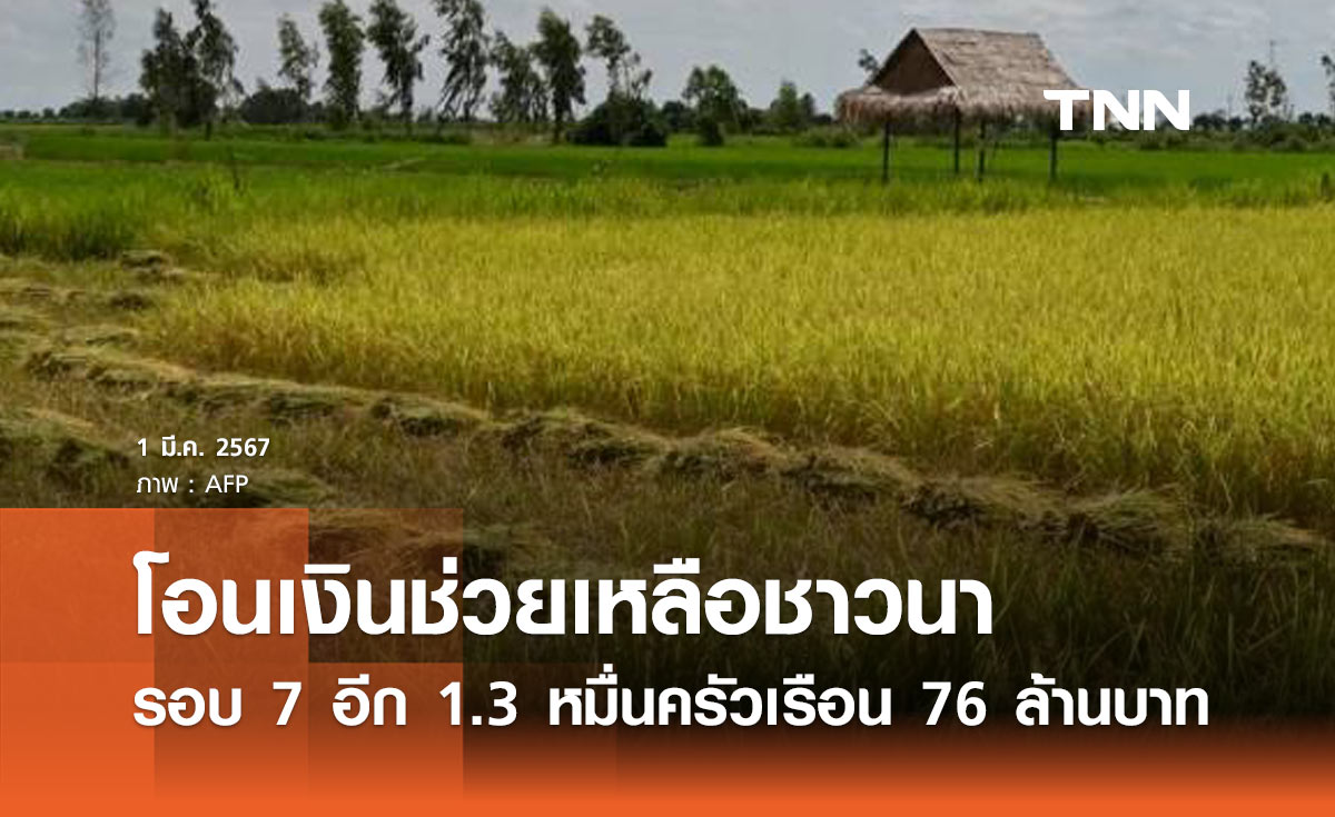 ธ.ก.ส. โอนเงินช่วยเหลือชาวนา ไร่ละ 1,000 บาท อีก 1.3 หมื่นครัวเรือน 76 ล้านบาท