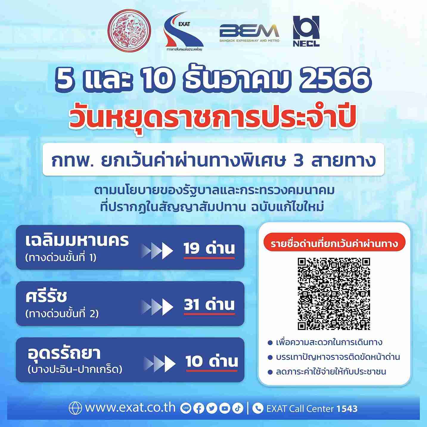 ทางด่วนฟรี! วันรัฐธรรมนูญ 10 ธันวาคม 2566 เช็กเลยรวม 60 ด่าน