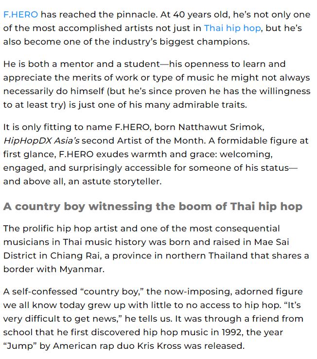 สื่อฮิปฮอปเอเชีย ยก กอล์ฟ ฟักกลิ้งฮีโร่ คนไทยคนแรกเป็น Artist Of The Month