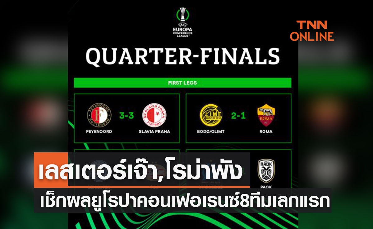 สรุปผลฟุตบอล 'ยูฟ่า ยูโรปา คอนเฟอเรนซ์ 2021-22' รอบ8ทีมสุดท้าย เลกแรก