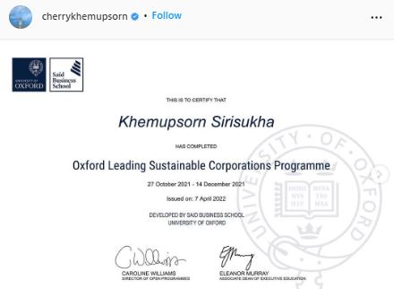 สุดยอดมาก! เชอรี่ คนไทยหนึ่งเดียว เรียนจบหลักสูตรพิเศษ มหาวิทยาลัย Oxford