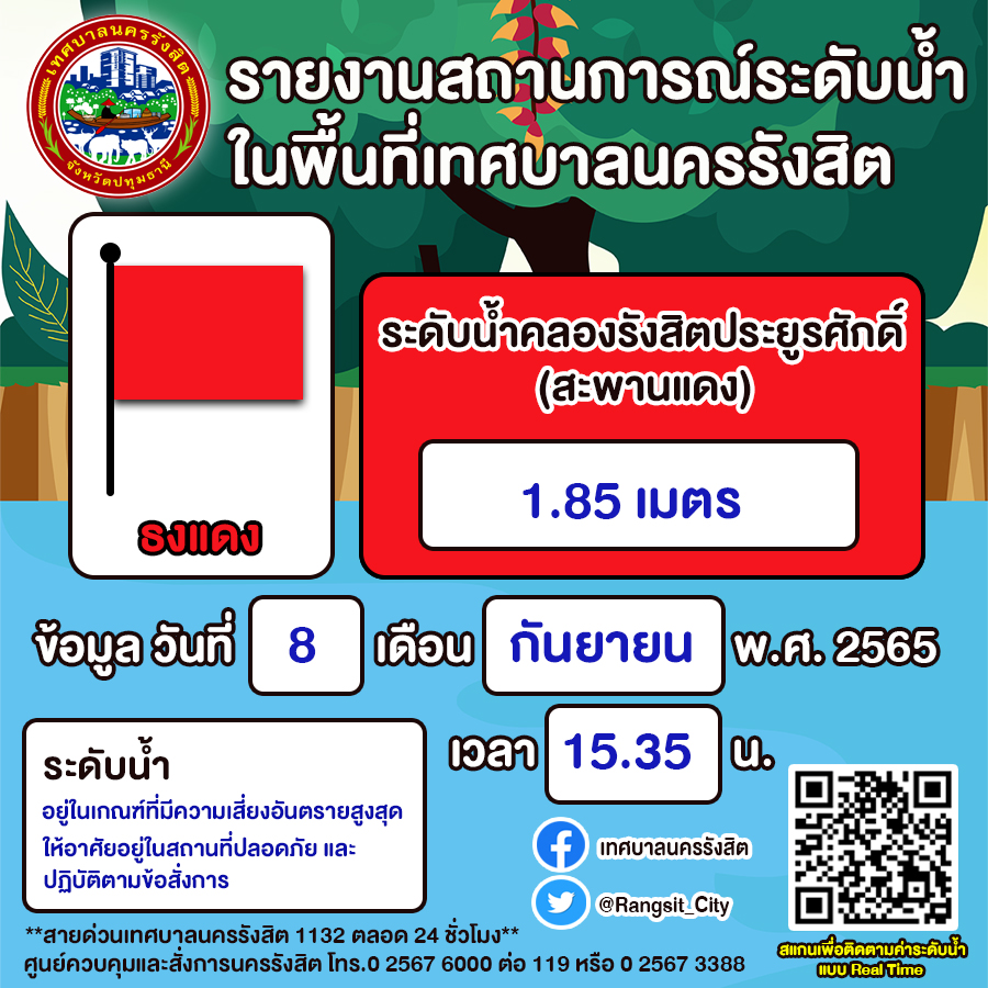 แจ้งจุดจอดรถหนีน้ำท่วมรังสิต! เตือนธงแดงเสี่ยงสูงสุดให้อาศัยในที่ปลอดภัย