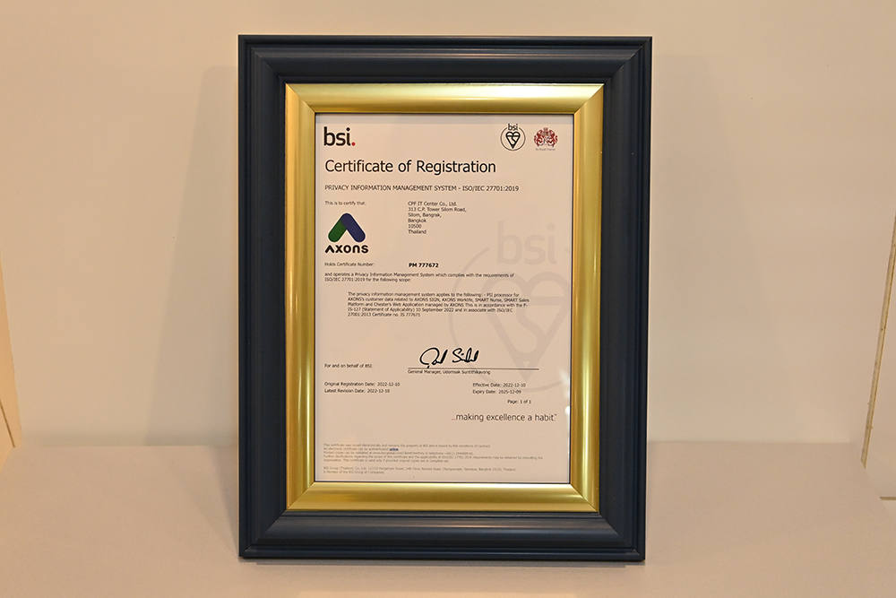 AXONS ชูพัฒนาแอพฯ ได้รับรองมาตรฐาน ISO ยกระดับความปลอดภัยข้อมูล-คุณภาพบริการ