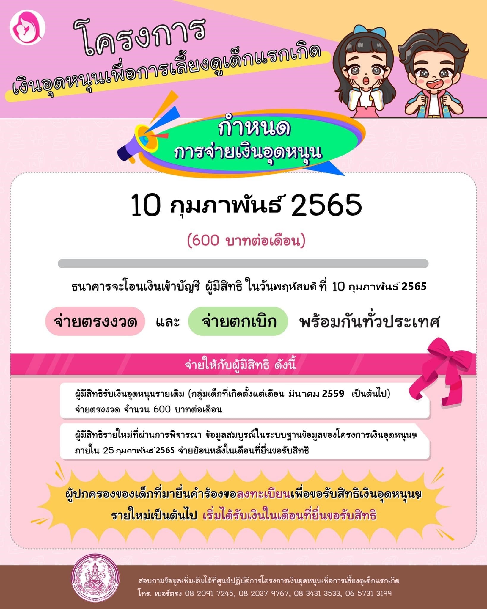 เช็กเงินอุดหนุนบุตร โอนเข้าบัญชีวันนี้ พร้อมเปิดปฏิทินจ่ายตลอดปี 2565 เช็กเงินอุดหนุนบุตร โอนเข้าบัญชีวันนี้ พร้อมเปิดปฏิทินจ่ายตลอดปี 2565