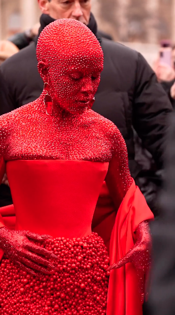 เล่นใหญ่ใจต้องนิ่ง!! 'โดจา แคท' กับลุคแดงตาแตก นั่งชมแฟชั่นโชว์ที่ปารีส