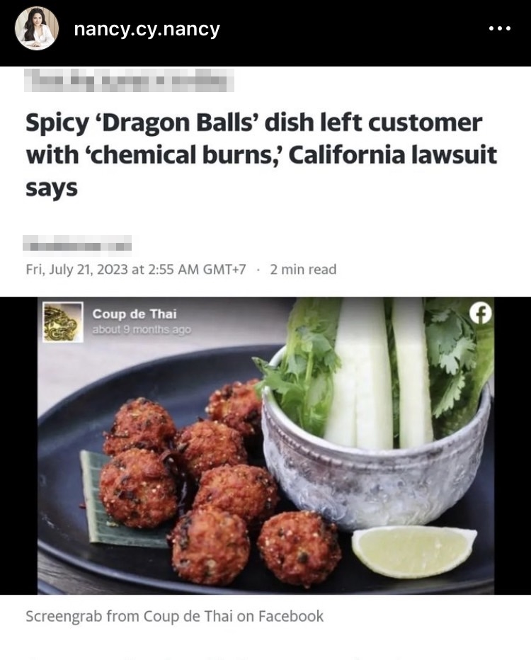 แนนซี่ นันทพร โพสต์บ่นยาว หลังร้านอาหารโดนฟ้องเพราะความเผ็ดของเมนูลาบทอด