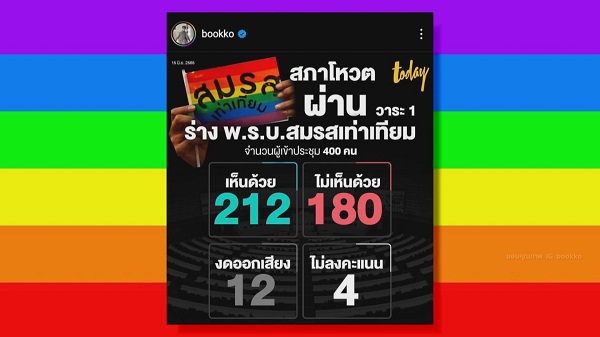 “ดีเจบุ๊คโกะ” แสดงความเห็น กระแสคว่ำร่าง #สมรสเท่าเทียม  (มีคลิป)