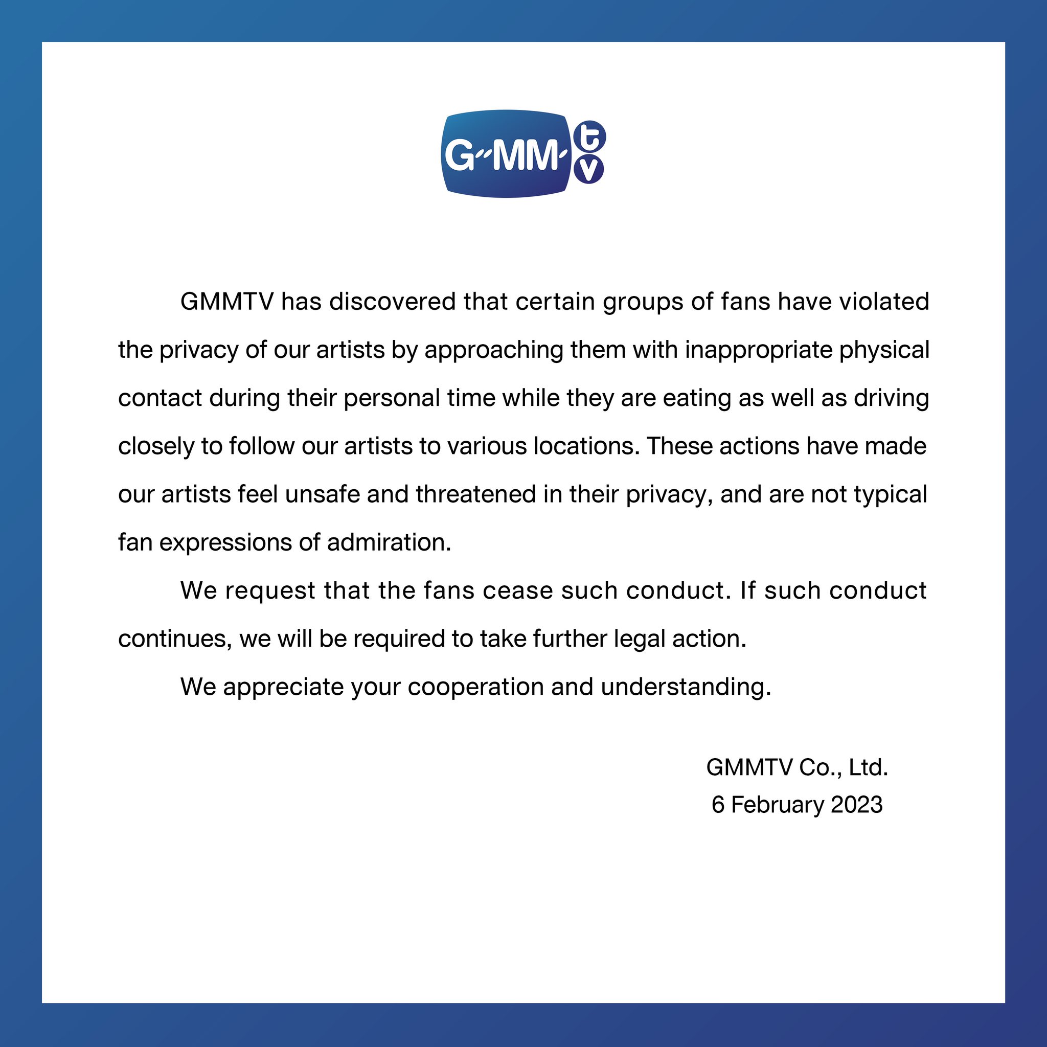 เชือดไก่ให้ลิงดู แฟนคลับวอน จีเอ็มเอ็ม ควรจัดการเคสคุกคามศิลปินขั้นเด็ดขาด เชือดไก่ให้ลิงดู แฟนคลับวอน จีเอ็มเอ็ม ควรจัดการเคสคุกคามศิลปินขั้นเด็ดขาด