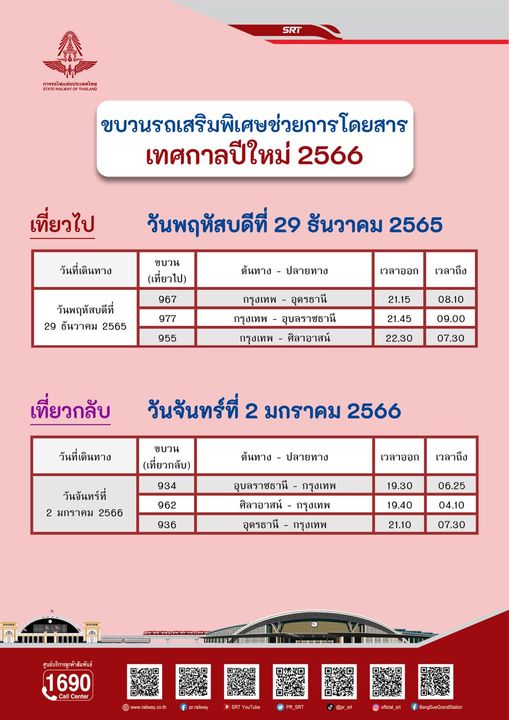 รฟท. จัดรถเพิ่ม 6 ขบวน เปิดขายตั๋วขบวนพิเศษ 17 ธ.ค. รับปีใหม่ 2566 รฟท. จัดรถเพิ่ม 6 ขบวน เปิดขายตั๋วขบวนพิเศษ 17 ธ.ค. รับปีใหม่ 2566