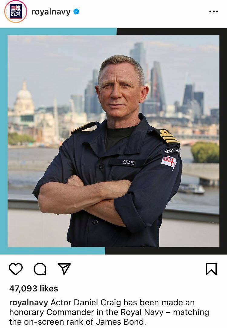 ยศเดียวกับ ‘เจมส์ บอนด์’!! ‘แดเนียล เคร็ก’ ได้ติดยศนาวาโท ยศเดียวกับ ‘เจมส์ บอนด์’!! ‘แดเนียล เคร็ก’ ได้ติดยศนาวาโท