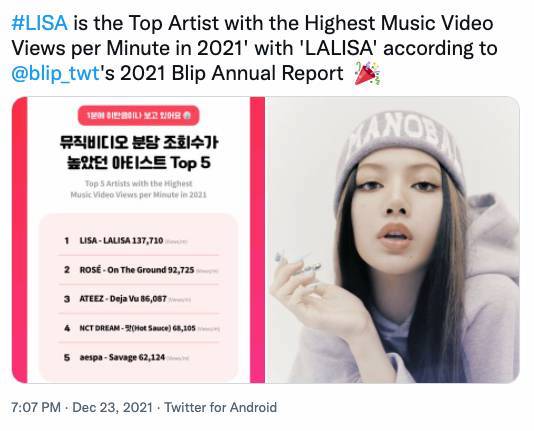 ข่าวดีรับคริสต์มาส!! “ลิซ่า BLACKPINK” แชมป์ยอดวิวเอ็มวีต่อนาทีสูงสุด ข่าวดีรับคริสต์มาส!! “ลิซ่า BLACKPINK” แชมป์ยอดวิวเอ็มวีต่อนาทีสูงสุด