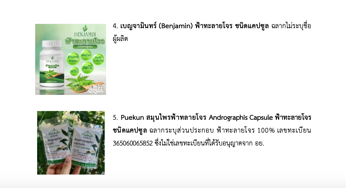 เช็กเลย! เปิดรายชื่อผลิตภัณฑ์ ‘ฟ้าทะลายโจร’ ผิดกฏหมายเพิ่มอีก 11 รายการ เช็กเลย! เปิดรายชื่อผลิตภัณฑ์ ‘ฟ้าทะลายโจร’ ผิดกฏหมายเพิ่มอีก 11 รายการ