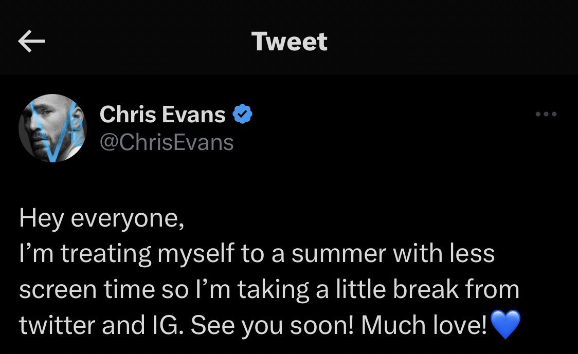 “Chris Evans” เลิกเล่นโซเชียลชั่วคราวเพื่อใช้เวลาซัมเมอร์ห่างจากจอมือถือ