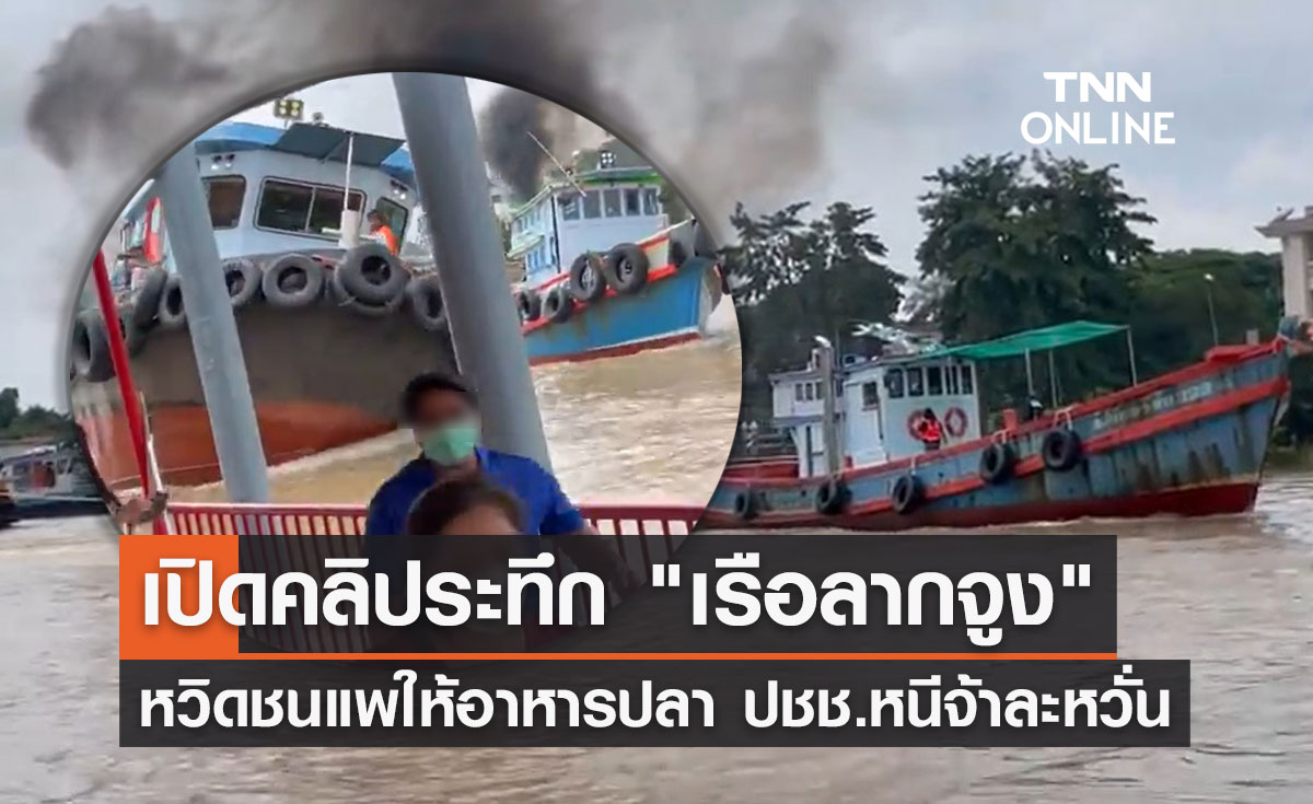 คลิประทึก! "เรือลากจูง" หวิดพุ่งชนแพให้อาหารปลาหน้าวัดพนัญเชิงฯ