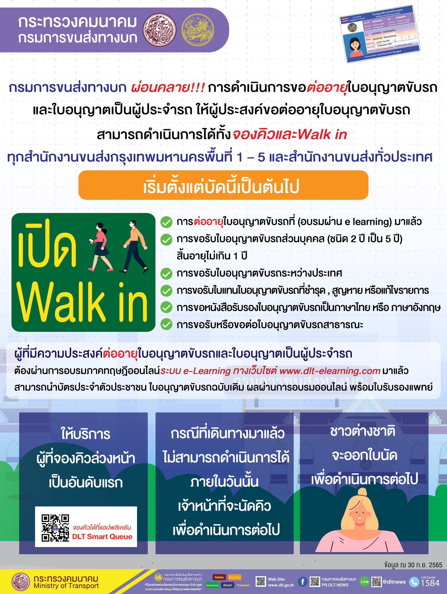ใบขับขี่หมดอายุ ขนส่งฯ เปิดให้ต่อใบขับขี่แบบ Walk in ได้แล้ว