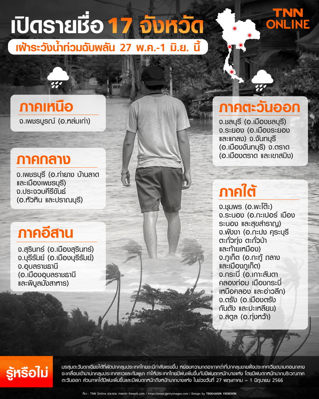 เปิดรายชื่อ 17 จังหวัด เฝ้าระวังน้ำท่วมฉับพลัน 27 พ.ค.-1 มิ.ย. นี้ เปิดรายชื่อ 17 จังหวัด เฝ้าระวังน้ำท่วมฉับพลัน 27 พ.ค.-1 มิ.ย. นี้