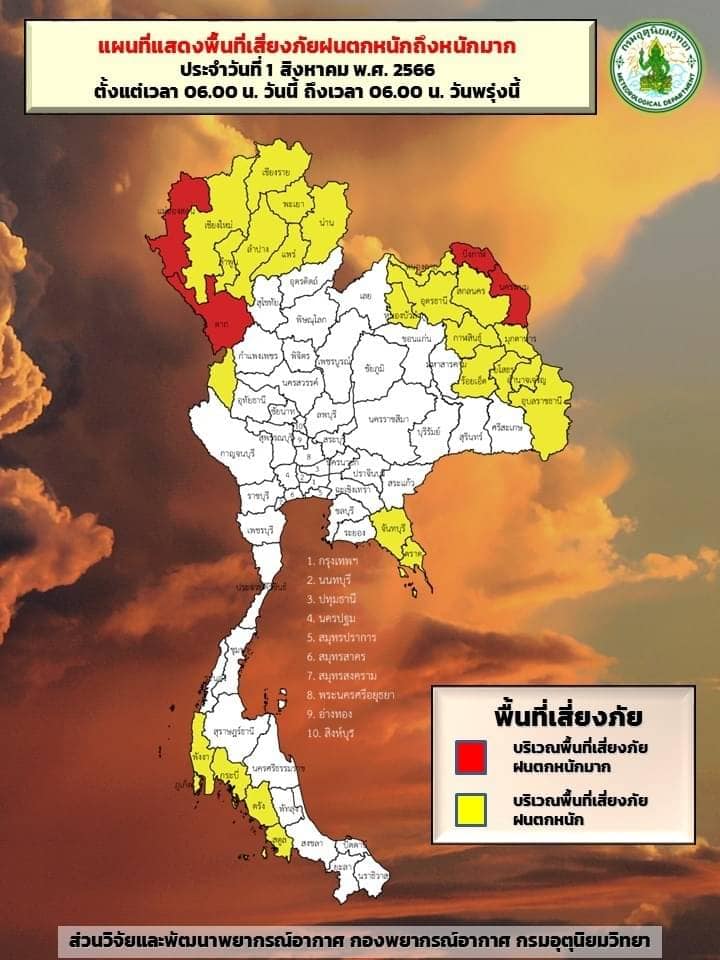 “ฝนตกหนัก-หนักมาก” พยากรณ์สภาพอากาศ 26 จว. เสี่ยงน้ำท่วม-น้ำป่าหลาก