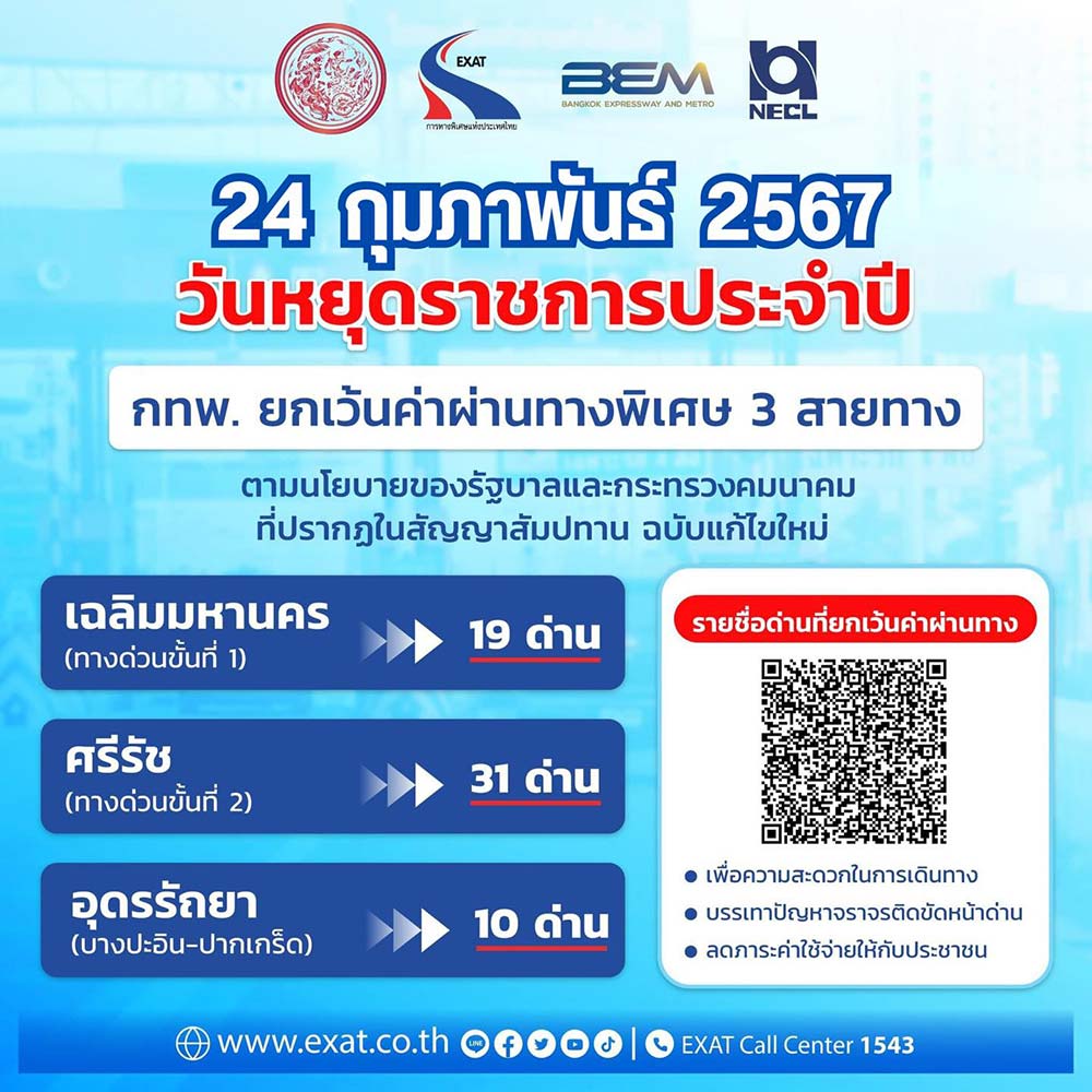 วันมาฆบูชา 24 กุมภาพันธ์ 2567 ขึ้นทางด่วนฟรี 60 ด่าน เส้นทางไหนบ้างเช็กที่นี่