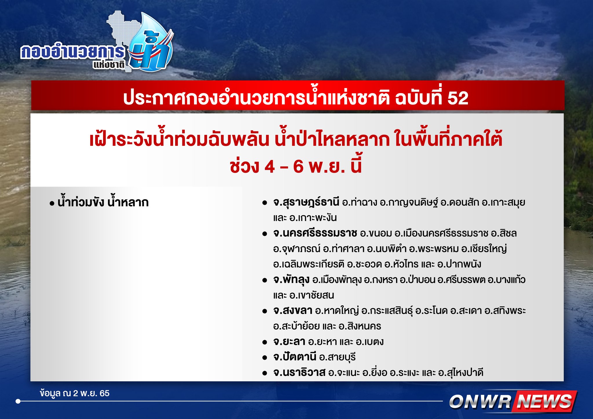 เตือน 7 จังหวัดนี้! ระวังน้ำป่า-น้ำท่วมฉับพลัน 4-6 พ.ย. เตือน 7 จังหวัดนี้! ระวังน้ำป่า-น้ำท่วมฉับพลัน 4-6 พ.ย.