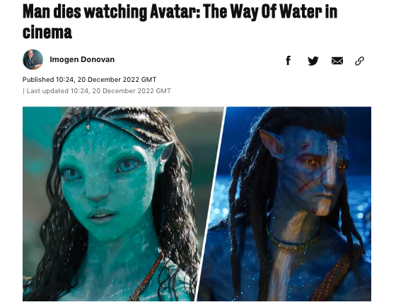 สุดสลด!! แฟนหนังอินเดียหัวใจวายระหว่างชม 'Avatar 2' คาดตื่นเต้นจนอาการกำเริบ