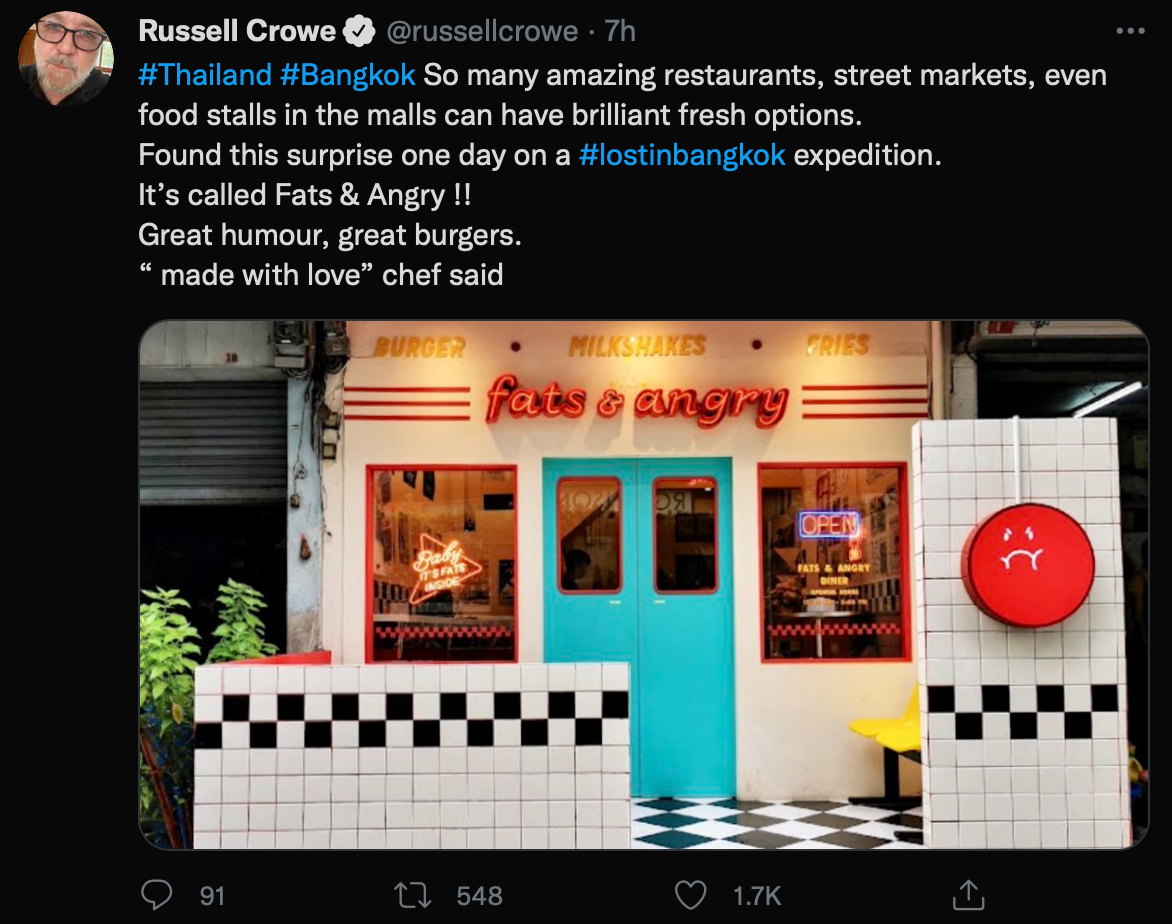 'รัสเซล โครว์'แชร์ข่าวนายกฯให้นำสายไฟลงดิน ย้ำคิดถึงเมืองไทย 'รัสเซล โครว์'แชร์ข่าวนายกฯให้นำสายไฟลงดิน ย้ำคิดถึงเมืองไทย