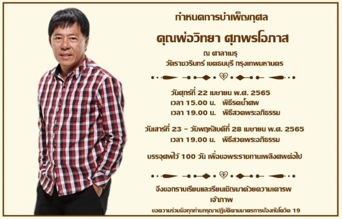 คนบันเทิง-ลูกทุ่งสุดอาลัย ดีเจดัง วิทยา ศุภพรโอภาส เสียชีวิตแล้ว คนบันเทิง-ลูกทุ่งสุดอาลัย ดีเจดัง วิทยา ศุภพรโอภาส เสียชีวิตแล้ว