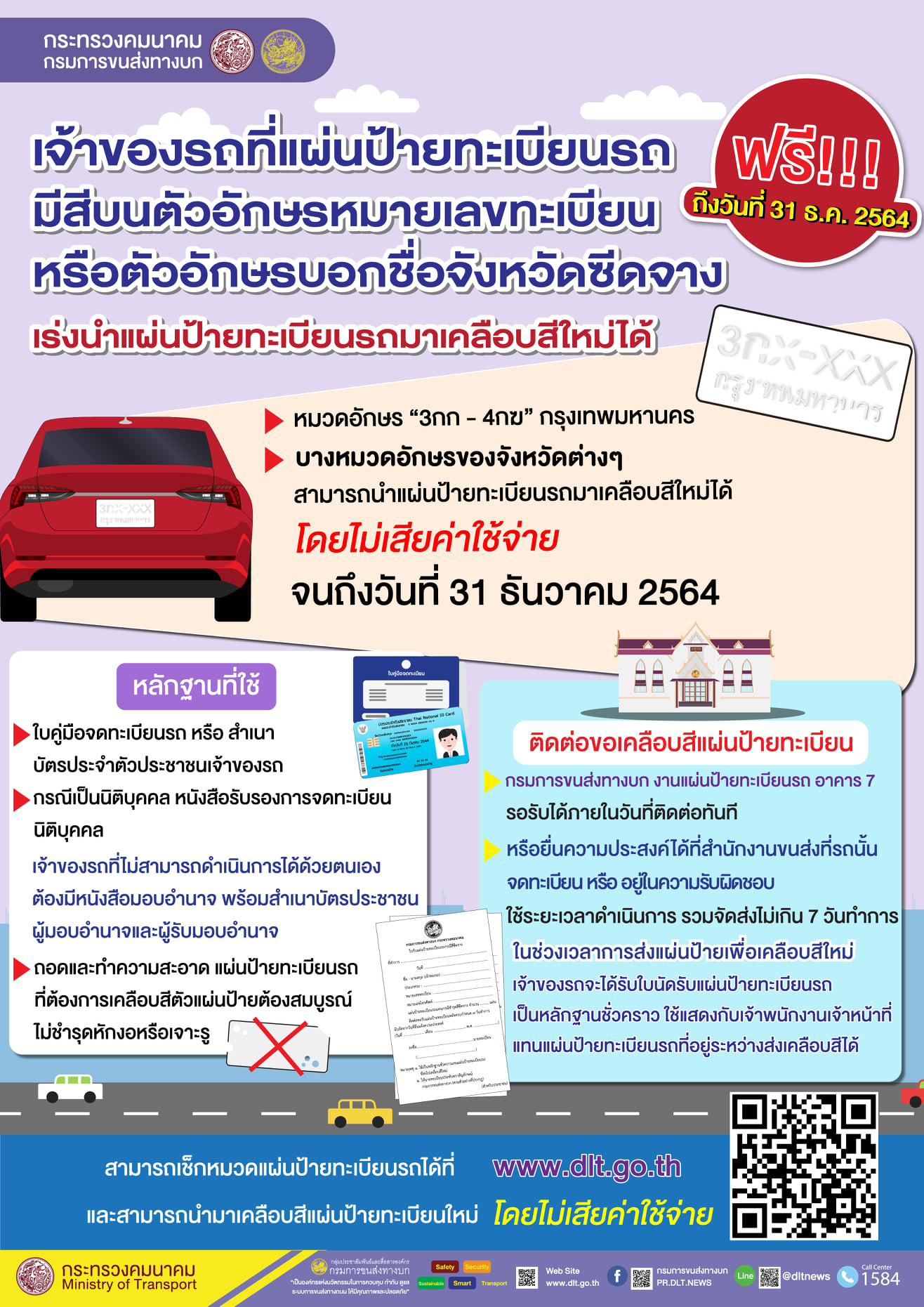 รีบก่อนหมดเขต! แผ่นป้ายทะเบียนรถซีดจาง นำมาเคลือบสีใหม่ได้ฟรี 