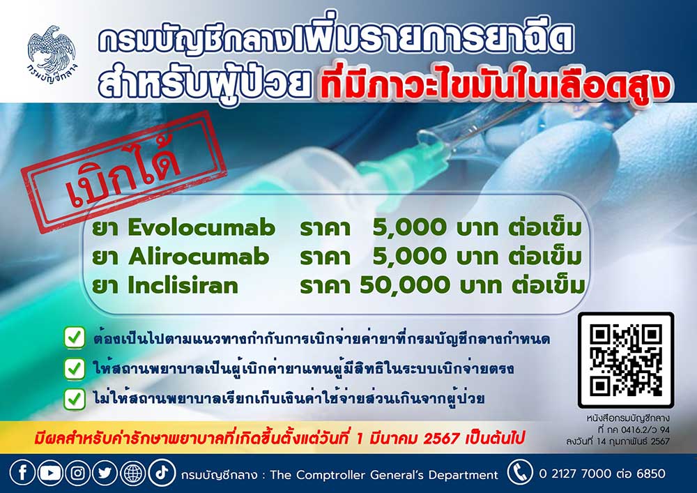 สิทธิข้าราชการเบิกได้แล้ว เพิ่มรายการยาฉีด สำหรับผู้ป่วยไขมันในเลือดสูง สิทธิข้าราชการเบิกได้แล้ว เพิ่มรายการยาฉีด สำหรับผู้ป่วยไขมันในเลือดสูง