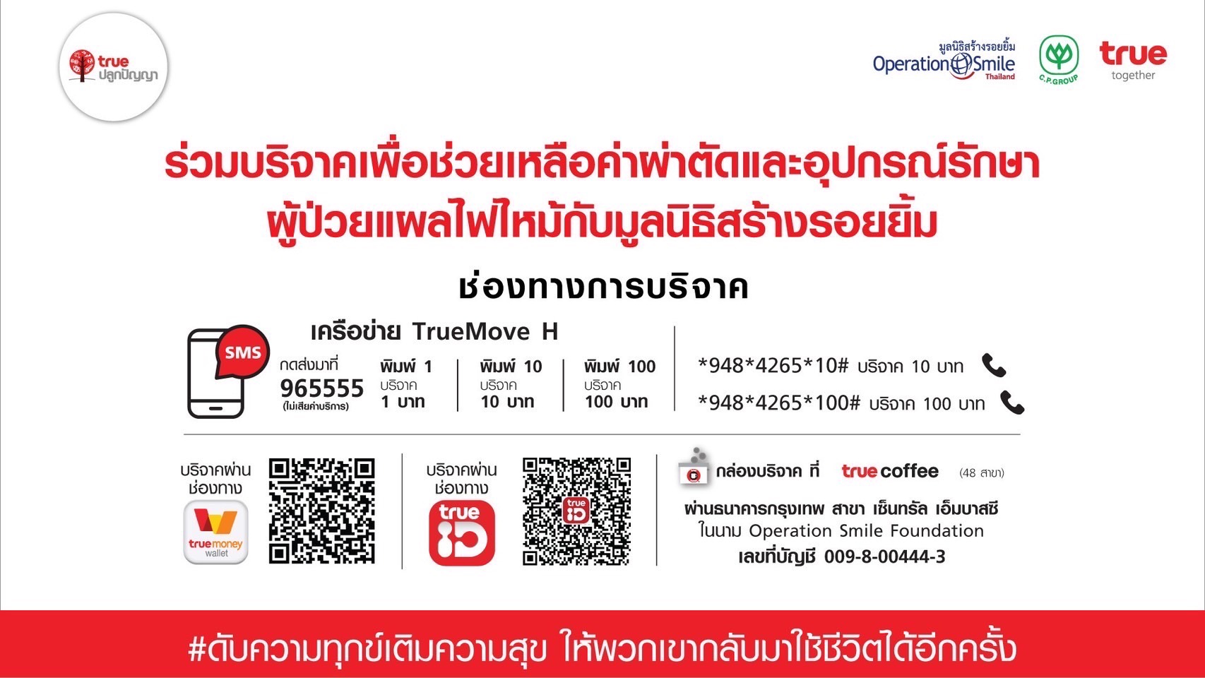 มูลนิธิสร้างรอยยิ้ม จับมือ เครือซีพี-กลุ่มทรู ชวนคนไทยร่วมบริจาคช่วยเหลือค่าผ่าตัดและอุปกรณ์รักษาให้ผู้ป่วยแผลไหม้ มูลนิธิสร้างรอยยิ้ม จับมือ เครือซีพี-กลุ่มทรู ชวนคนไทยร่วมบริจาคช่วยเหลือค่าผ่าตัดและอุปกรณ์รักษาให้ผู้ป่วยแผลไหม้