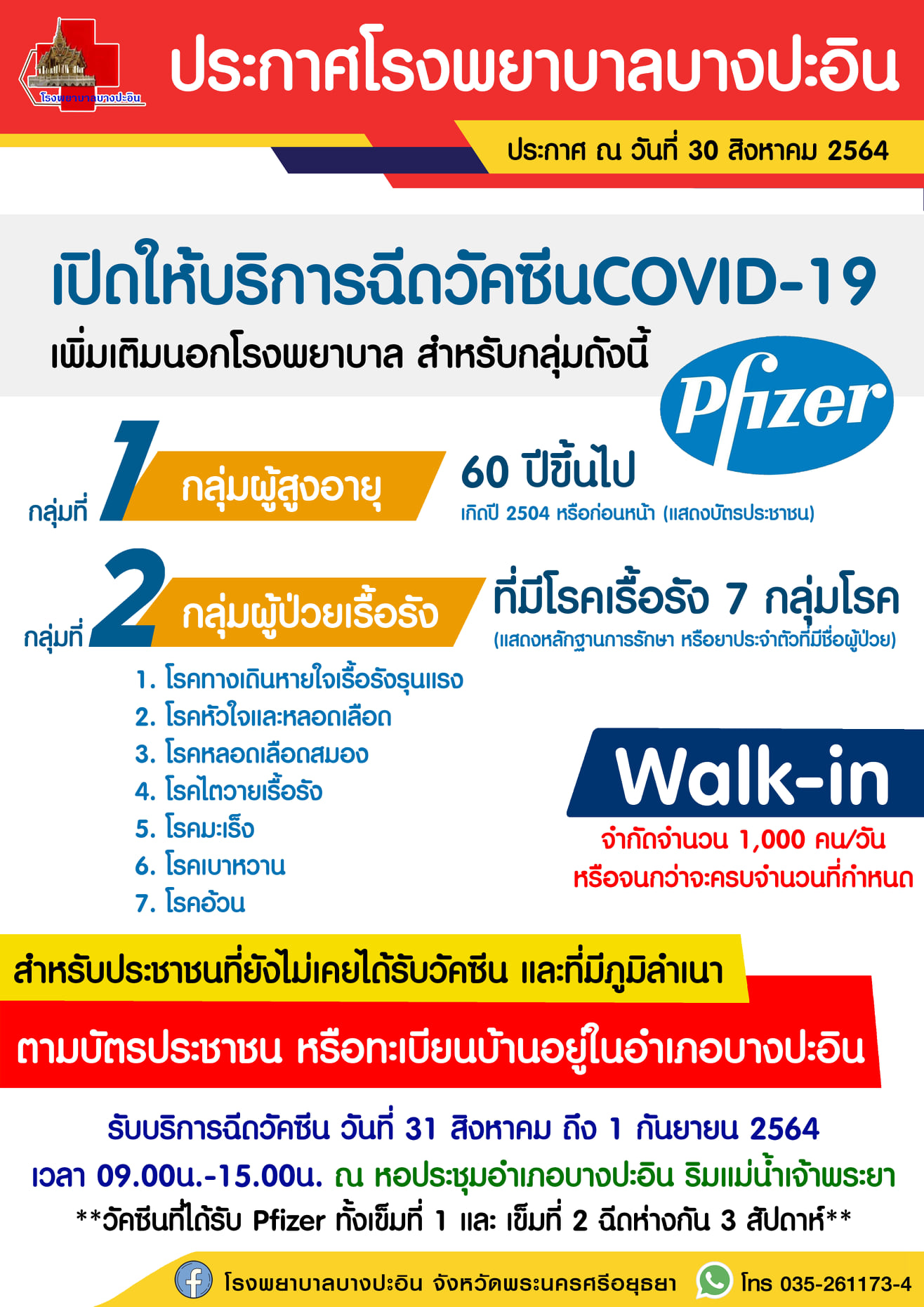 เปิดรายชื่อ 2 รพ.ในอยุธยา ให้บริการ Walk-in ฉีดวัคซีนไฟเซอร์ Pfizer เปิดรายชื่อ 2 รพ.ในอยุธยา ให้บริการ Walk-in ฉีดวัคซีนไฟเซอร์ Pfizer