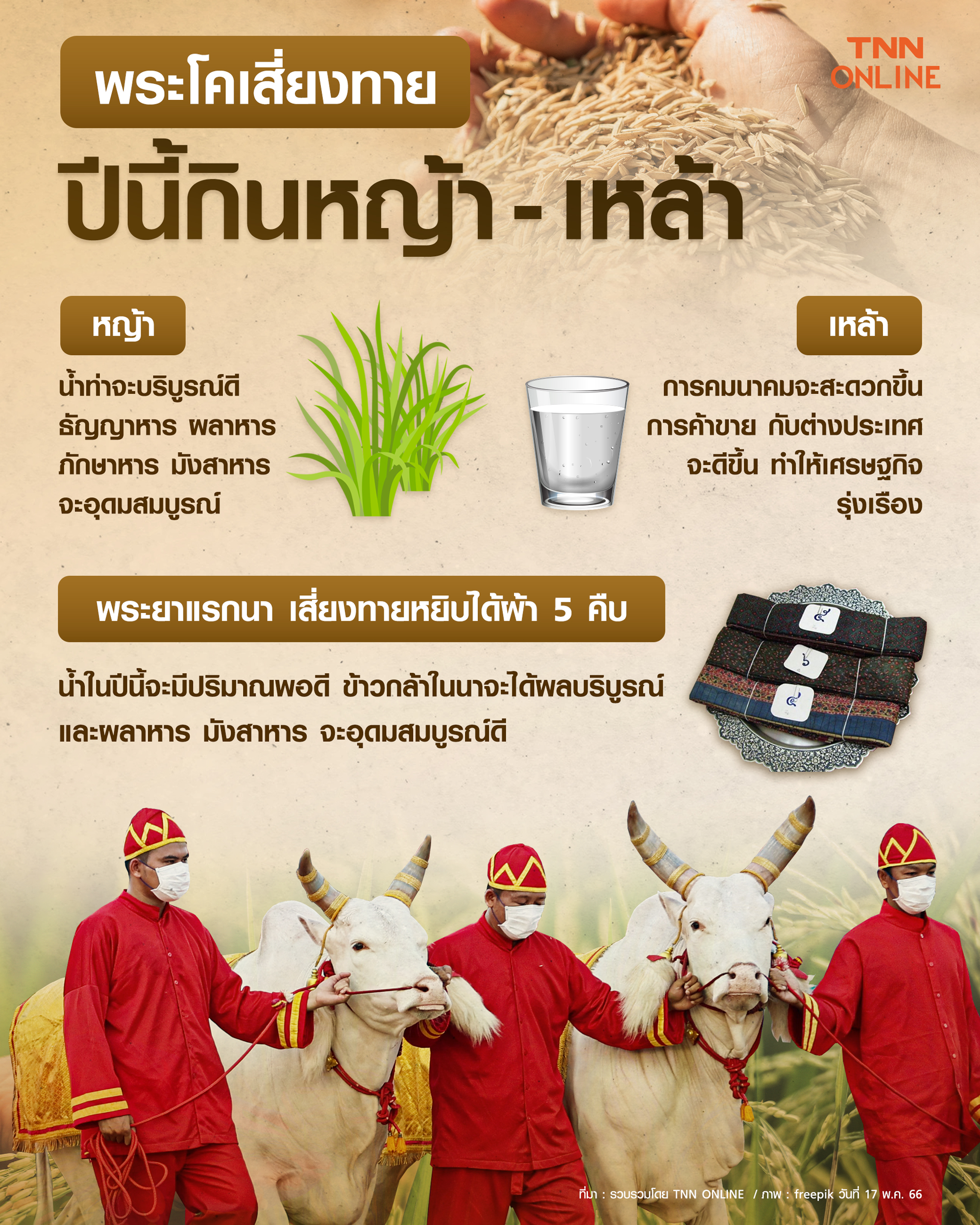 วันพืชมงคล 2566 เปิดคำทำนาย พระโคเสี่ยงทาย ปีนี้กินหญ้า-เหล้า วันพืชมงคล 2566 เปิดคำทำนาย พระโคเสี่ยงทาย ปีนี้กินหญ้า-เหล้า