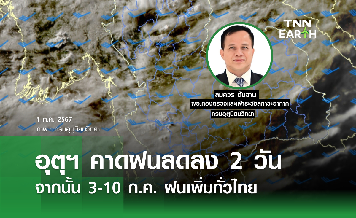 อุตุฯ คาดฝนลดลง 2 วัน จากนั้น 3-10 ก.ค. ฝนเพิ่มทั่วไทย