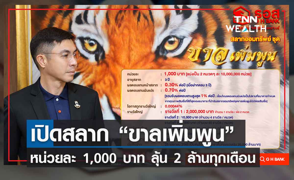 ธอส. เปิดตัวสลาก “ขาลเพิ่มพูน” หน่วยละ 1,000 บาท ลุ้นรางวัล2 ล้านทุกเดือน