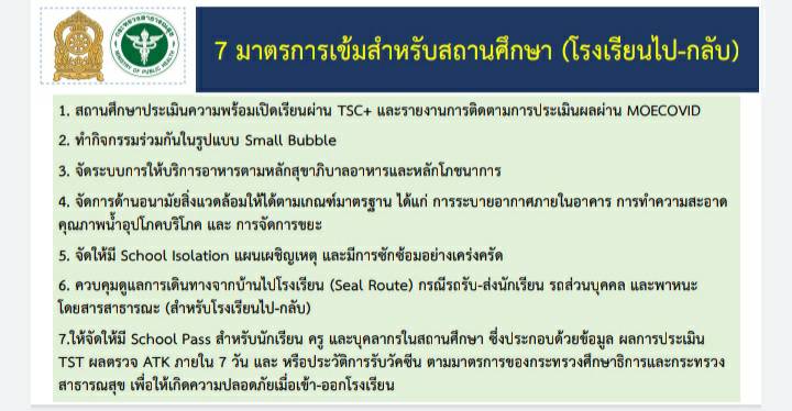 เปิด 7 มาตรการเข้มสำหรับสถานศึกษา (โรงเรียนไป-กลับ) เปิด 7 มาตรการเข้มสำหรับสถานศึกษา (โรงเรียนไป-กลับ)