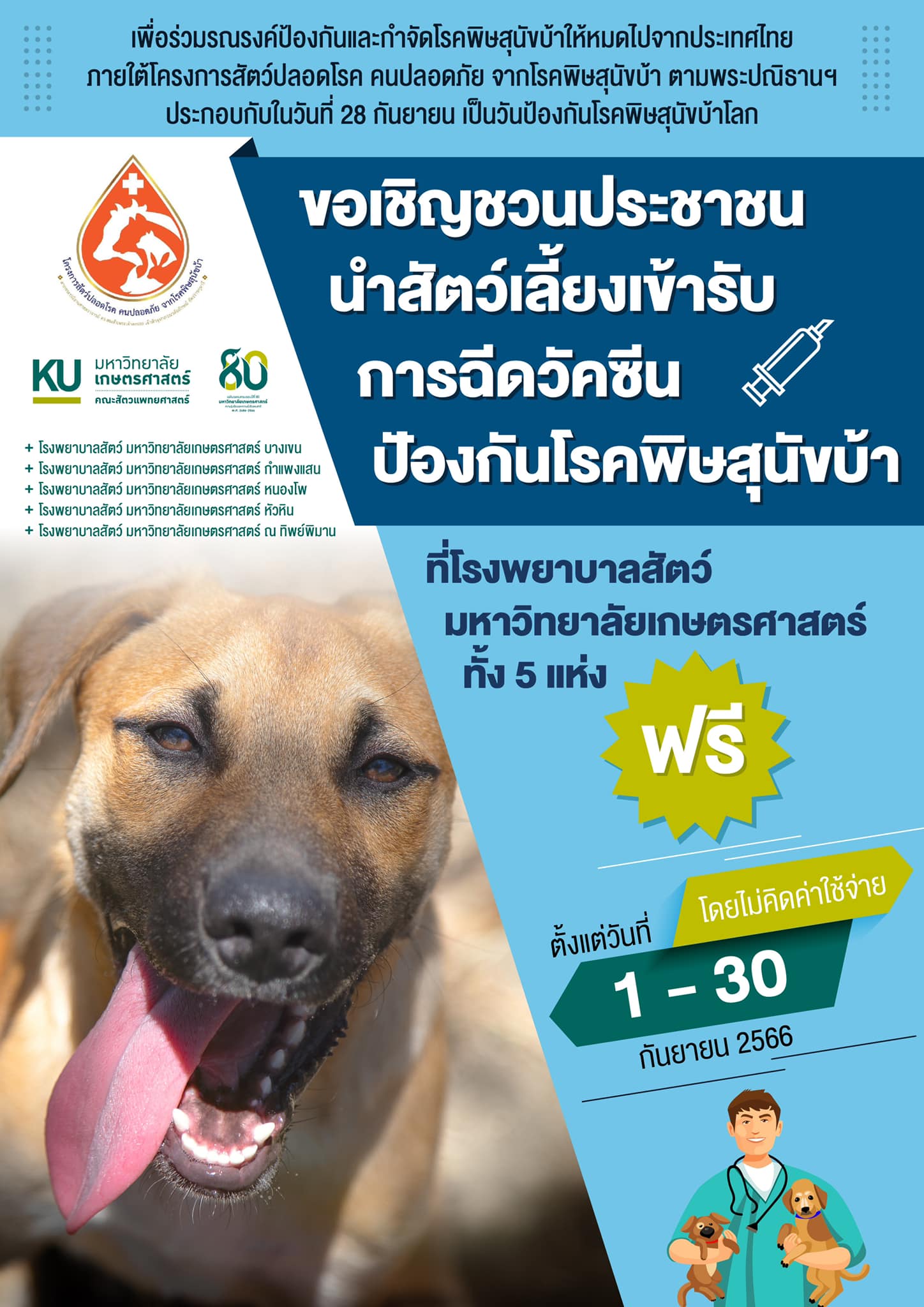 ฉีดฟรี! รวมพิกัดฉีด วัคซีนพิษสุนัขบ้า ฟรี เดือนกันยายน 2566 
