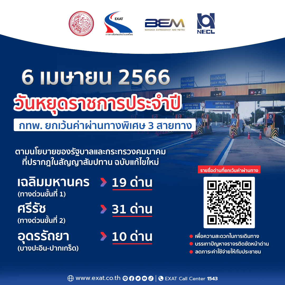 วันจักรี 6 เมษายน 2566 ขึ้นทางด่วนฟรี รวม 60 ด่าน เส้นทางไหนบ้างเช็กเลย!