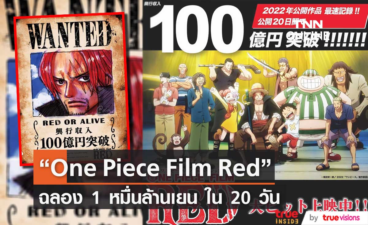 “One Piece Film Red” ครองตำแหน่งราชาบ็อกซ์ออฟฟิศญี่ปุ่น ! ทำรายได้ 1 หมื่นล้านเยน ใน 20 วัน                                        