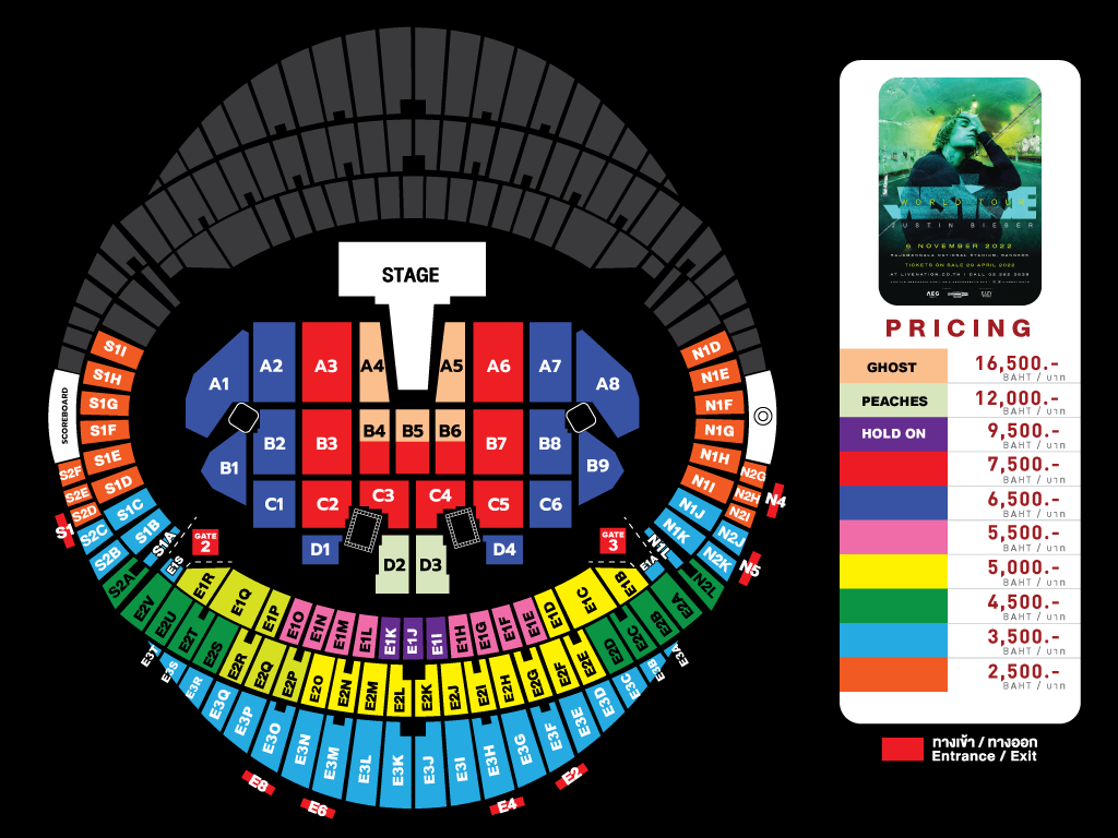 ประกาศแล้ว! ผังคอนเสิร์ต จัสติน บีเบอร์ ราชมังคลาฯ 6 พ.ย.นี้ เปิดขายบัตรศุกร์นี้ ประกาศแล้ว! ผังคอนเสิร์ต จัสติน บีเบอร์ ราชมังคลาฯ 6 พ.ย.นี้ เปิดขายบัตรศุกร์นี้