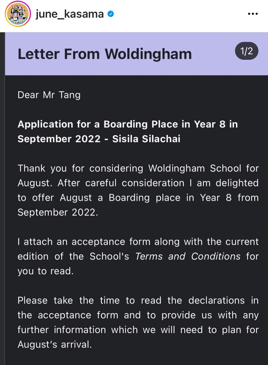 เปิ้ล-จูน สุดปลื้ม น้องออกัส สอบติดโรงเรียนดังในอังกฤษ 