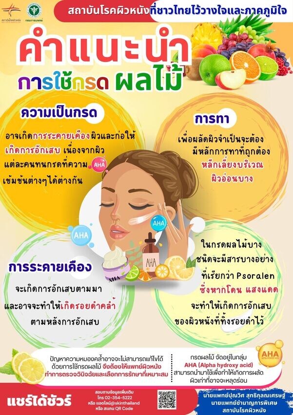 คำแนะนำการใช้กรดผลไม้เพื่อความงาม คำแนะนำการใช้กรดผลไม้เพื่อความงาม