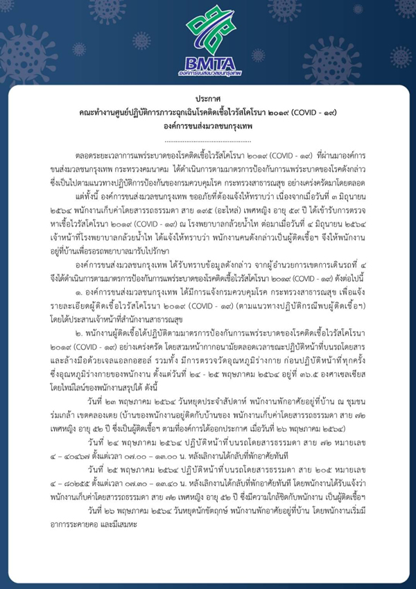 ขสมก.แจ้งด่วน! พบพนักงานติดเชื้อโควิดเพิ่ม 4 ราย