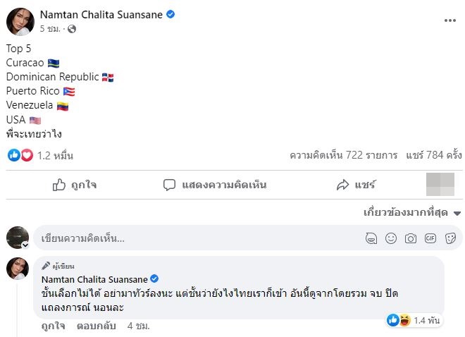 เคาะTop 5 ตรงเป๊ะ “น้ำตาล ชลิตา” วอนชาวเน็ตเคารพสิทธิผู้อื่น