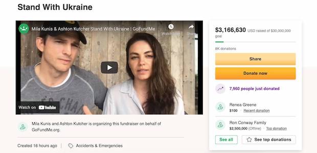 ระดมทุนช่วยยูเครน!! ‘อียองเอ - แอชตัน คุทเชอร์ - มิลา คูนิส’ บริจาคหนักนำร่อง ระดมทุนช่วยยูเครน!! ‘อียองเอ - แอชตัน คุทเชอร์ - มิลา คูนิส’ บริจาคหนักนำร่อง