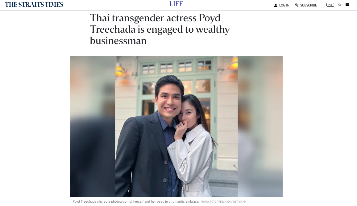 สื่อต่างแดนร่วมยินดี!! ‘ปอย ตรีชฎา’ สาวข้ามเพศที่สวยที่สุดของไทยประกาศสละโสด