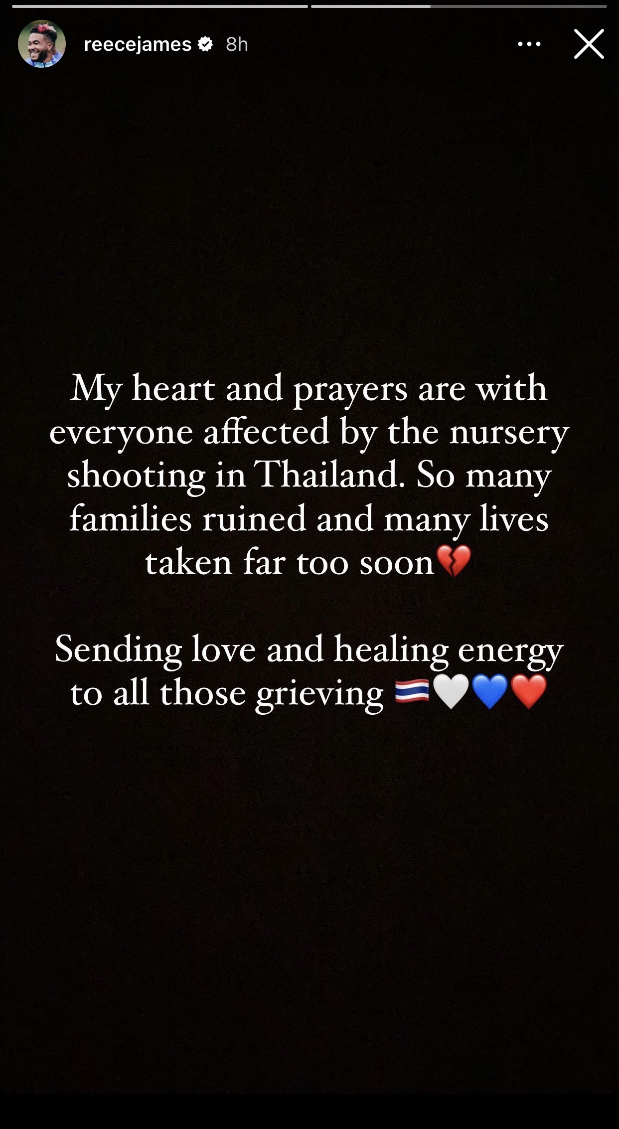 'รีซ เจมส์' โพสต์แสดงความเสียใจ เหตุกราดยิงหนองบัวลำภู