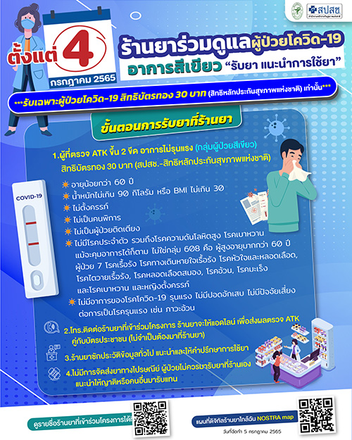 เริ่มแล้ววันนี้! เช็กตำแหน่ง “ร้านยาดูแลผู้ป่วยโควิดสีเขียว”  สิทธิบัตรทอง 30 บาท 